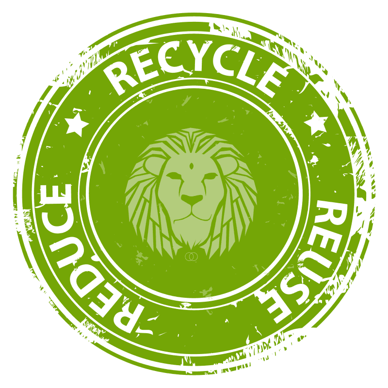 Sketch-style reduce, reuse, recycle badge representing our upcycling projects